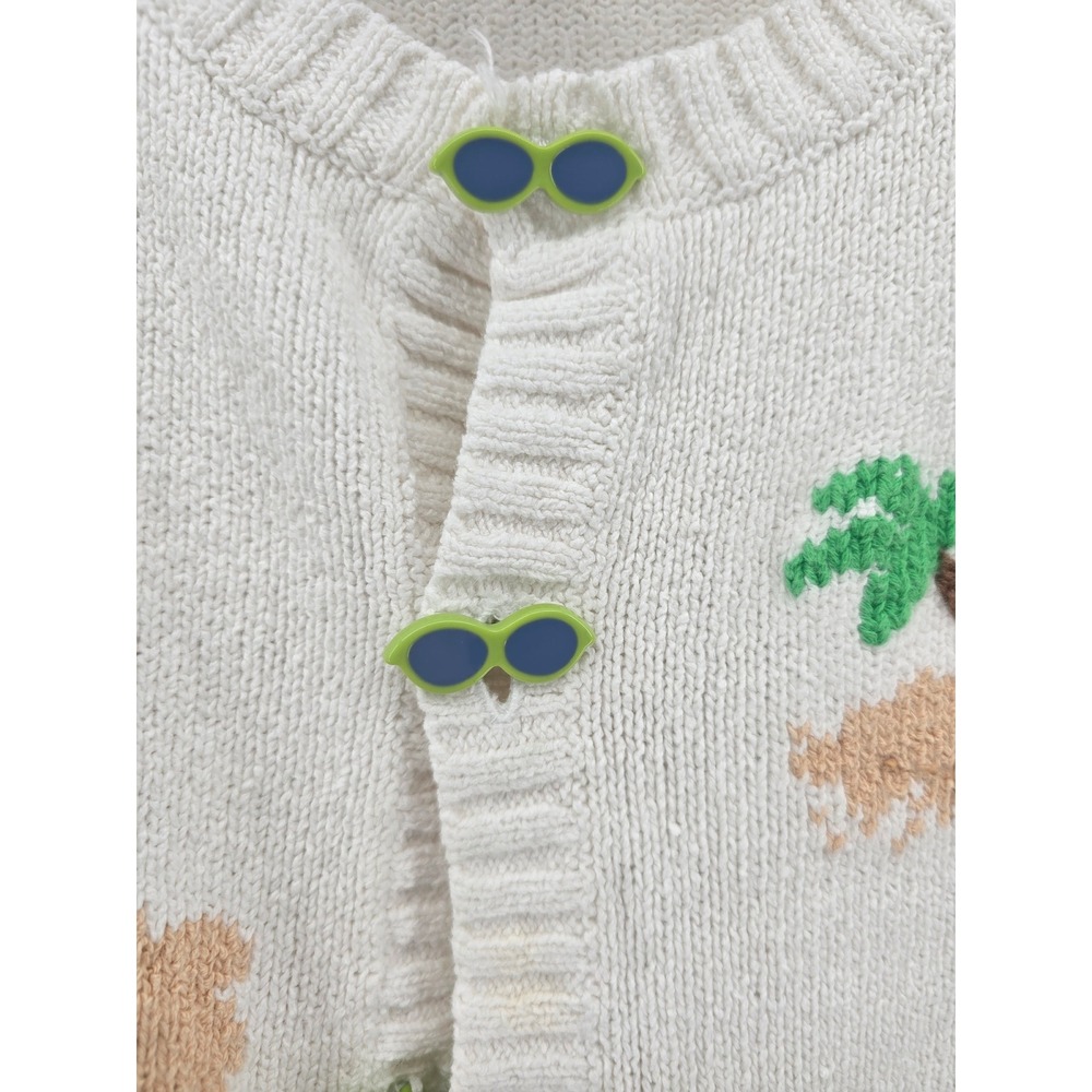 Talbots Cardigan Sweater Women Small Cream Beach Theme Embroidery Sunglasses 90s - Picture 2 of 9
